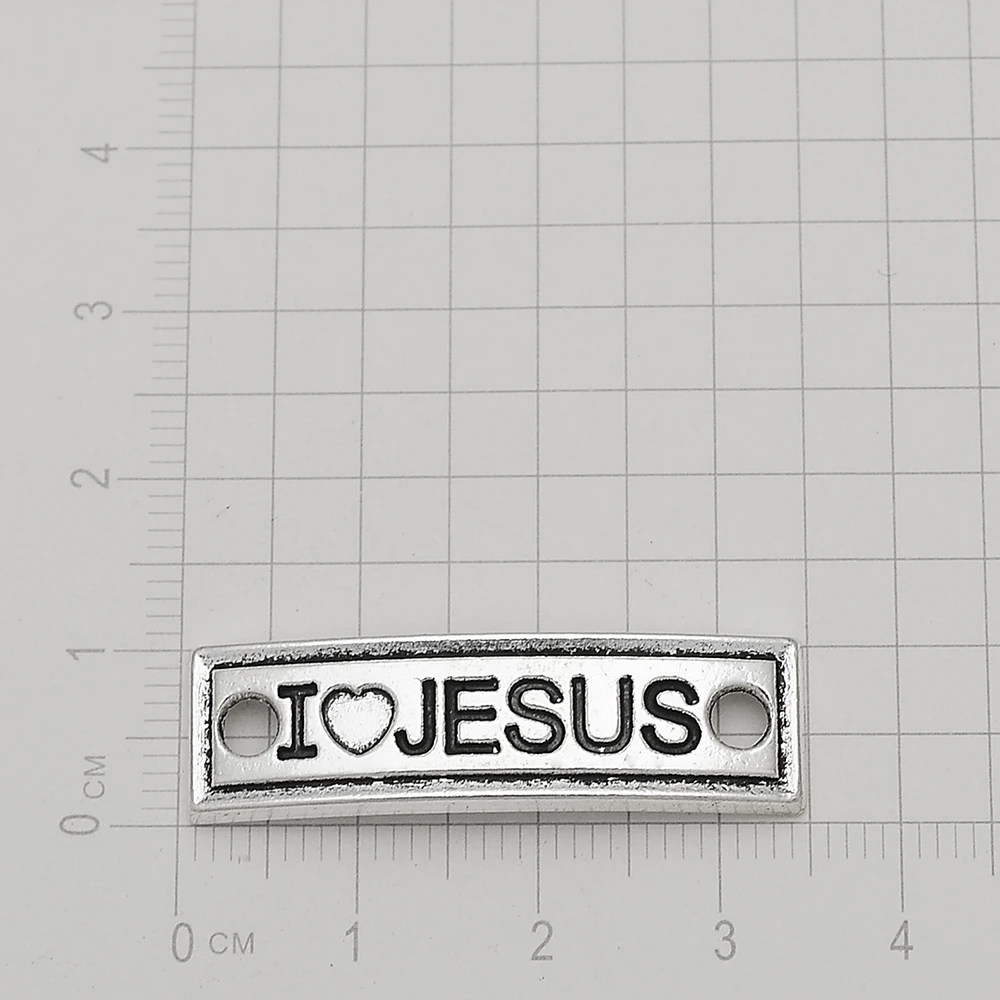 20pcs/Lots 10x35mm Antique Silver Plated I Love Jesus Connectors Charms Rectangular Pendants For Diy Jewelry Making Bracelet - купить по