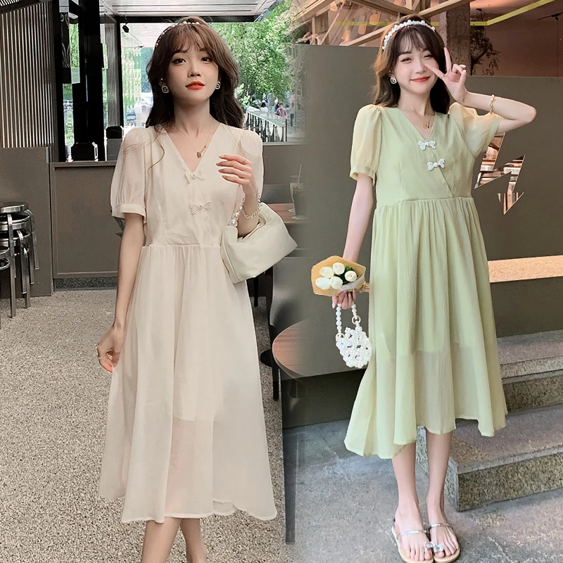 

943# 2023 Summer Korean Fashion Maternity Dress Sweet Cute Lovely A Line Clothes for Pregnant Women Pregnancy Postpartum