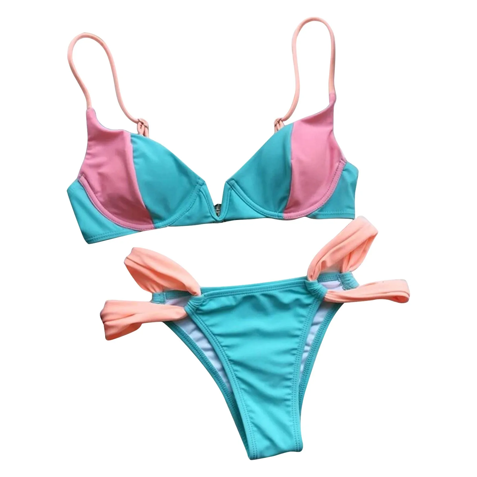 

Summer Women's Sexy Two-Piece Halter Swimsuit Splicing Bikini Fashion Color Swimwears Tankinis Set Swimwears brazilian panties
