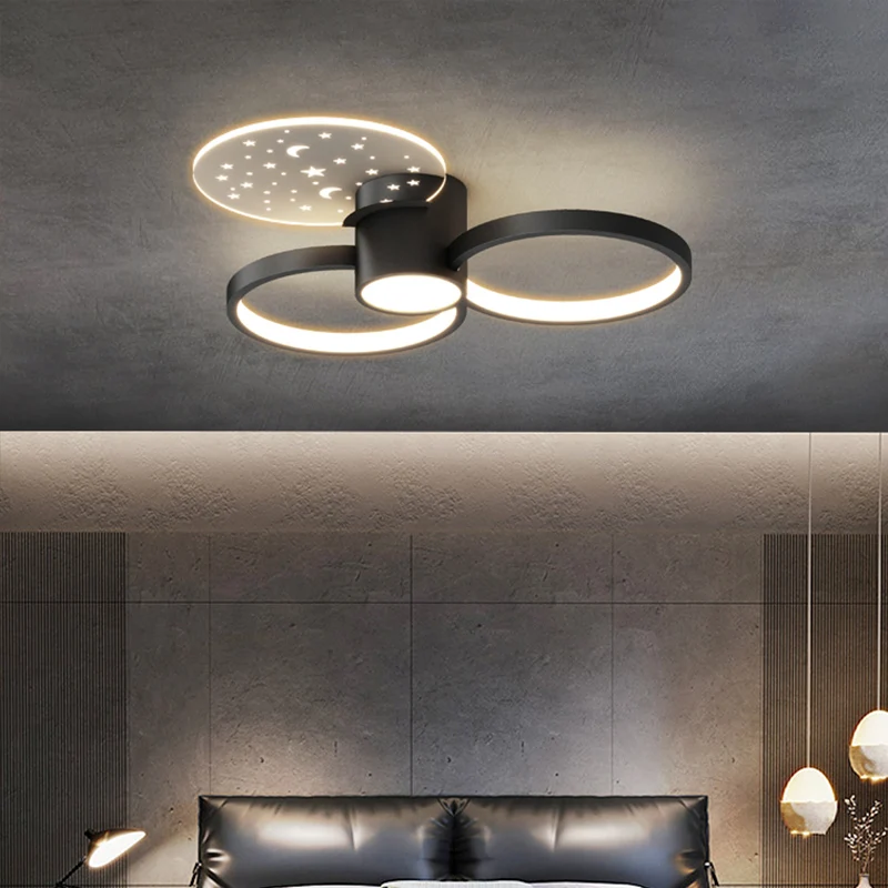 

Черная минималистская Звездная акриловая Светодиодная потолочная лампа для спальни, окрашенная металлическая приглушаемая потолочная лампа, светодиодные светильники, светодиодные светильники
