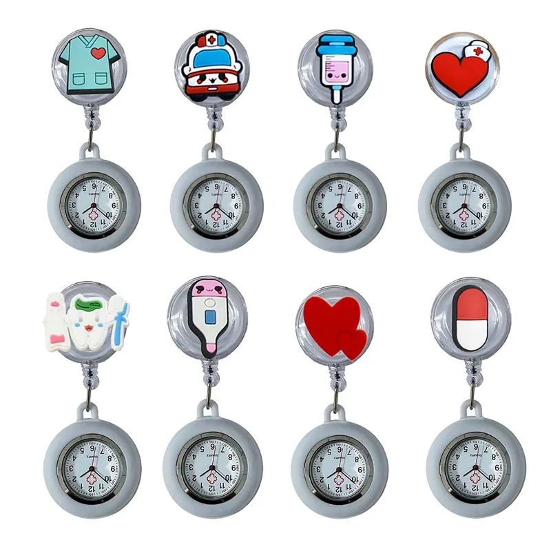 

10pcs/lot Hospital Medical Icon Love Stethoscope Cartoon Nurse Doctor Pocket Watch Hang Clips Badge Reel Quartz Watches Clock