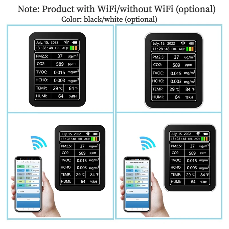 8 In 1 CO2 Meter Digital Temp Humidity Tester Carbon Dioxide PM2.5 TVOC HCHO Detector Wifi Air Quality Monitor