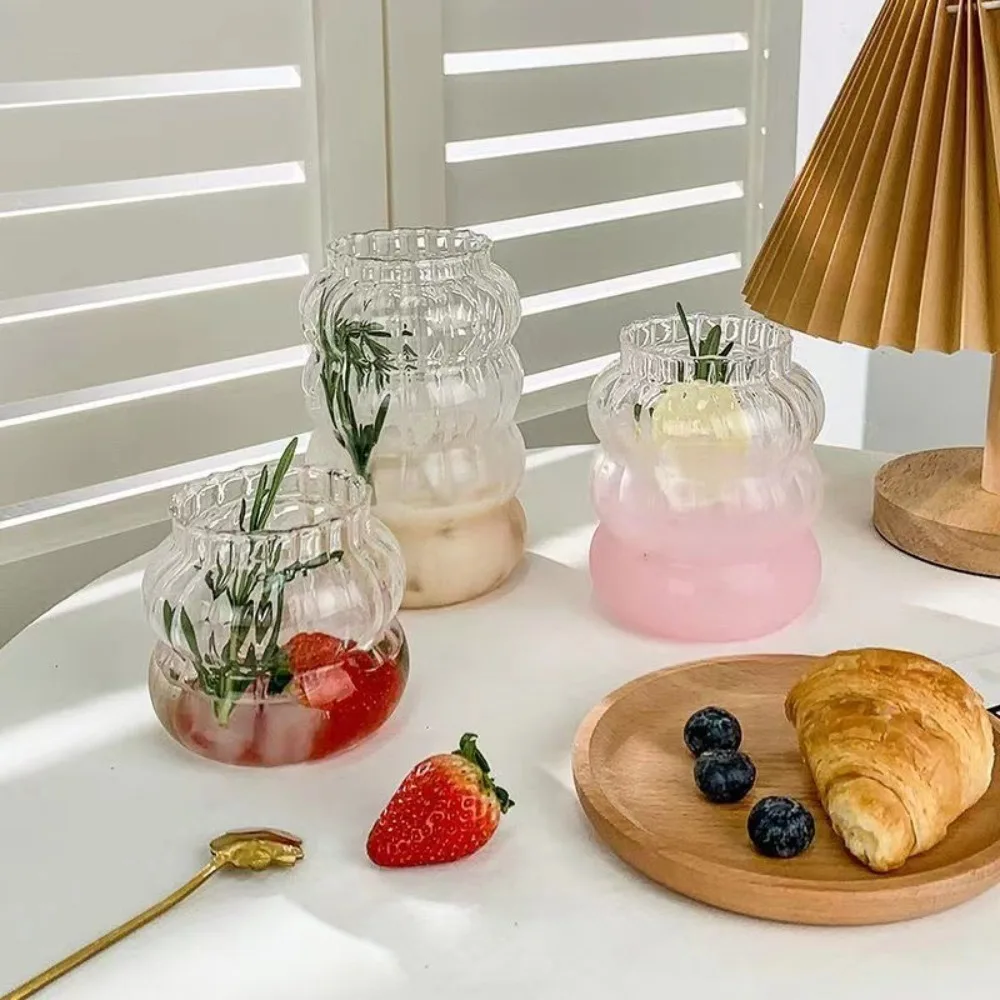 

Kitchen Drinkware Tumblers Wine Glasses Striped Straw Glass Cups Retro Mug Transparent Bottles Glass Cold Coffee Cup