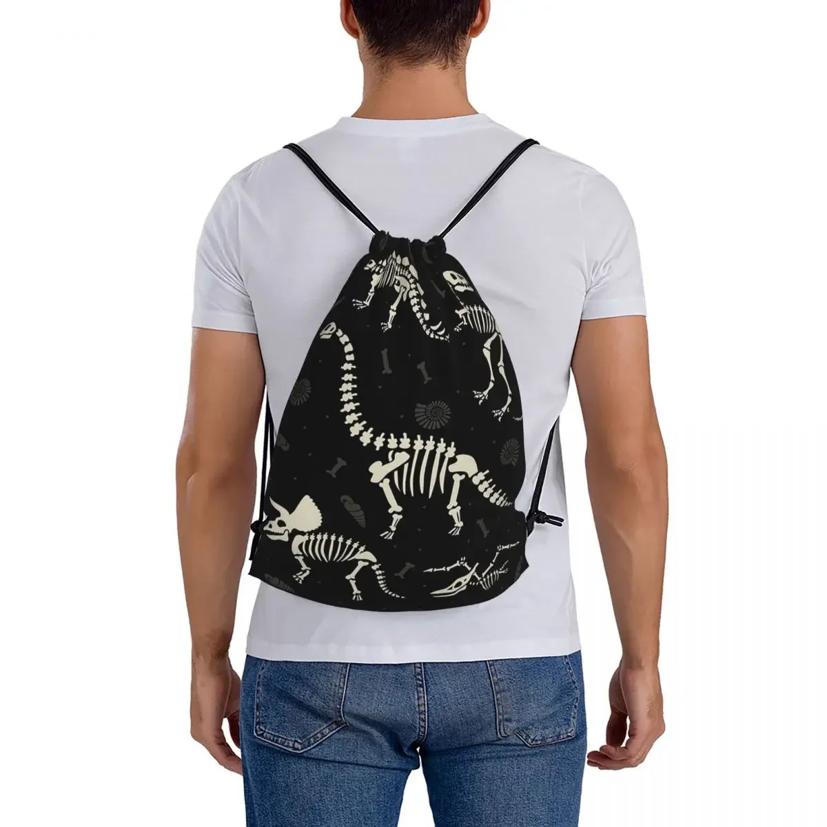 Черные рюкзаки с окаменелости динозавров сумки на шнурке карманная сумка для