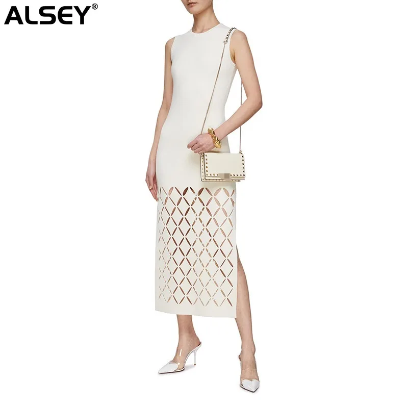 

Summer New Woman 2023 Sleeveless Dresses High Waist Sexy Slim Hollow Out Design + Light Luxury Casual Streetwear Jacket A05740