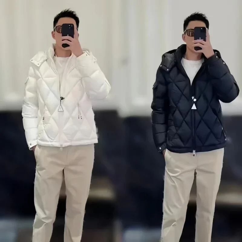 MC зимняя мужская белая куртка на гусином пуху теплая приталенная куртка-пуховик