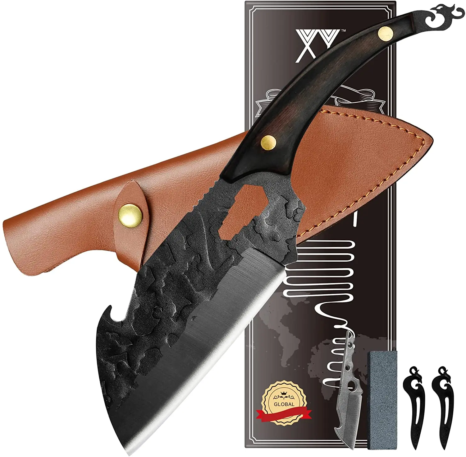 

XYj Full Tang 6.5-inch Camp Kitchen Knife Stainless Steel Chef Knives Multi-tools Opener With Sleeves Pocket Knives Whetstone