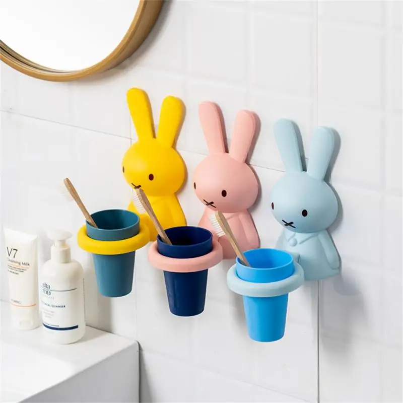 

Interesting Socket Multiple Functions Toothbrush Cup Holder Toothpaste Holder Bathroom Wall Mounted Mouthwash Cup Cute