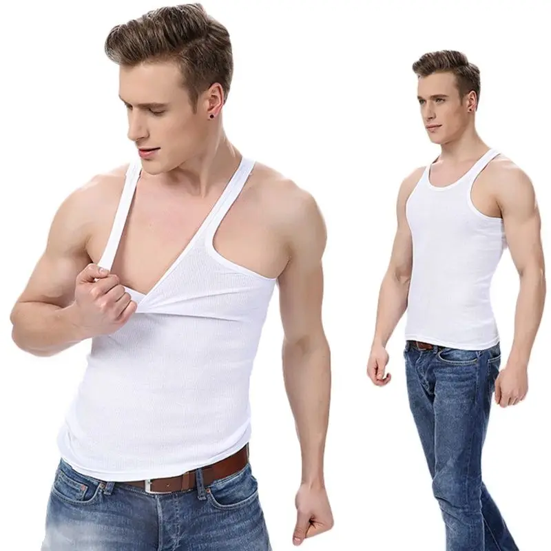 2022 Men's Pure Cotton Undershirt Solid Color Seamless Underwear Close-fitting Broad Shoulders V Neck Vest Comfortable T-shirt