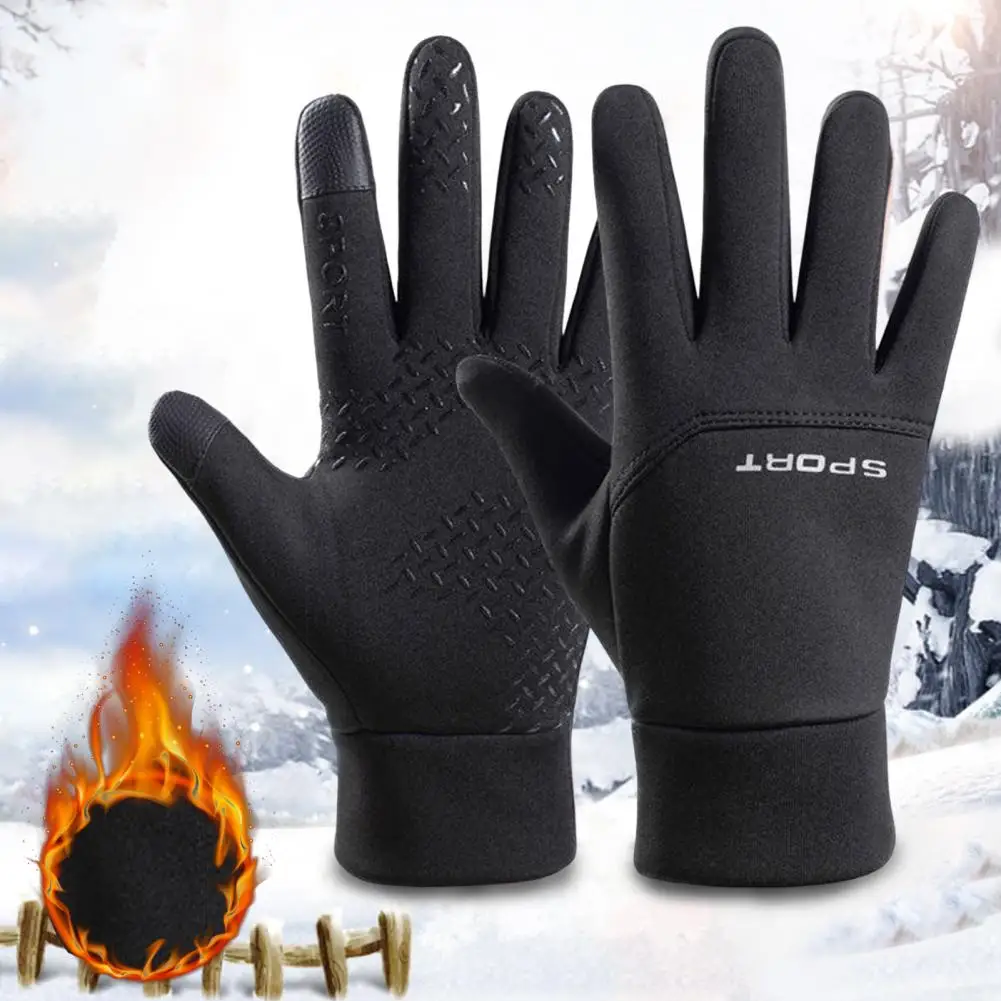 

Теплые зимние перчатки для мужчин, однотонные плюшевые Нескользящие митенки с пальцами для сенсорных экранов, для езды на мотоцикле и велос...