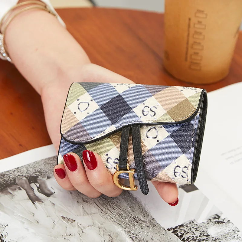 Fashion Houndstooth Card Holders Women Genuine Leather Saddle Card Bags Panelled Plaid Cowhide Female Credit Business Cards Case