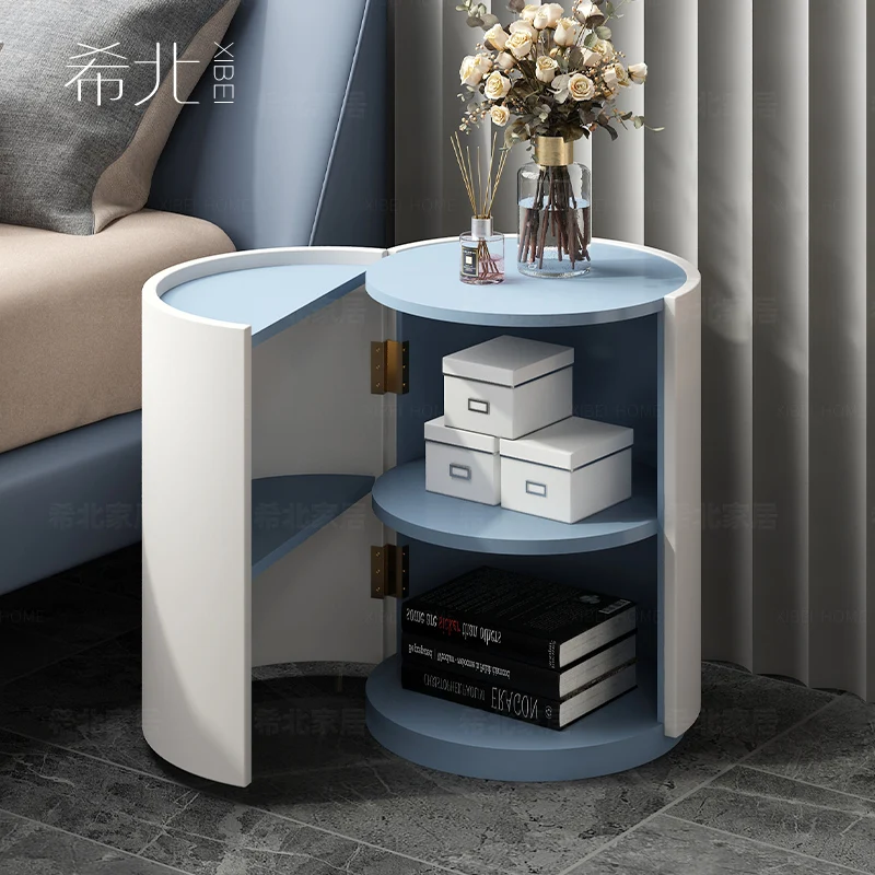 

FQ Nordic Minimalist Modern Blue White round Bedside Cabinet