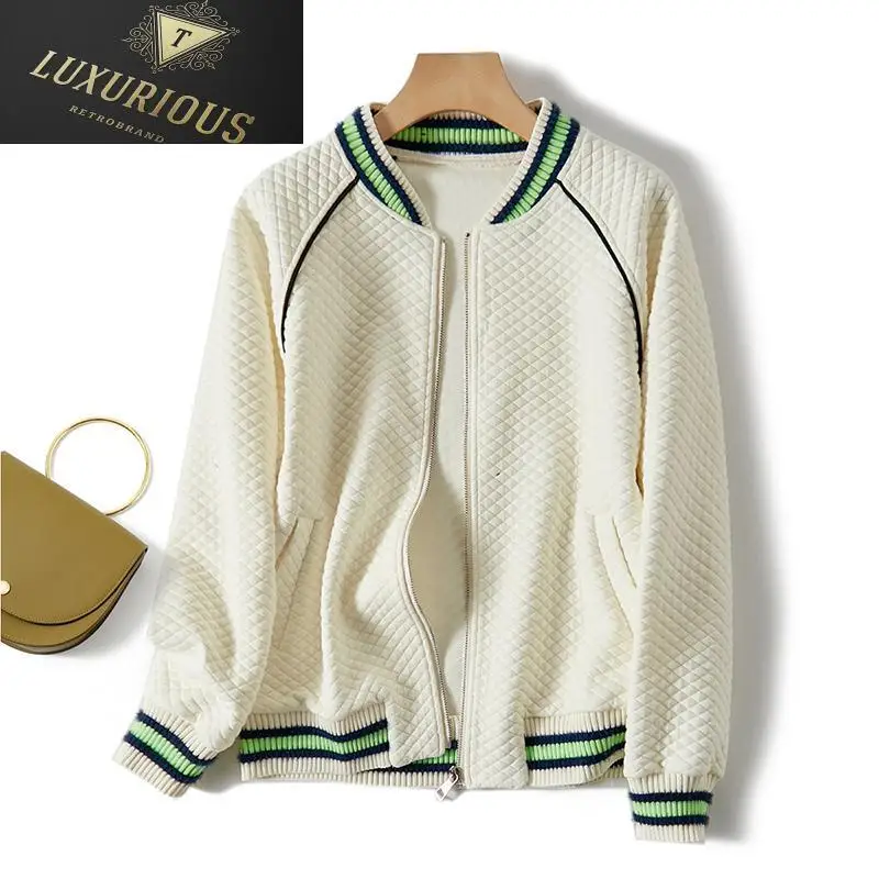 

Бейсбольная повседневная короткая куртка, осень 2024, клетчатый трикотажный кардиган с воротником-стойкой и длинным рукавом, на молнии, зимнее пальто для женщин 4XL