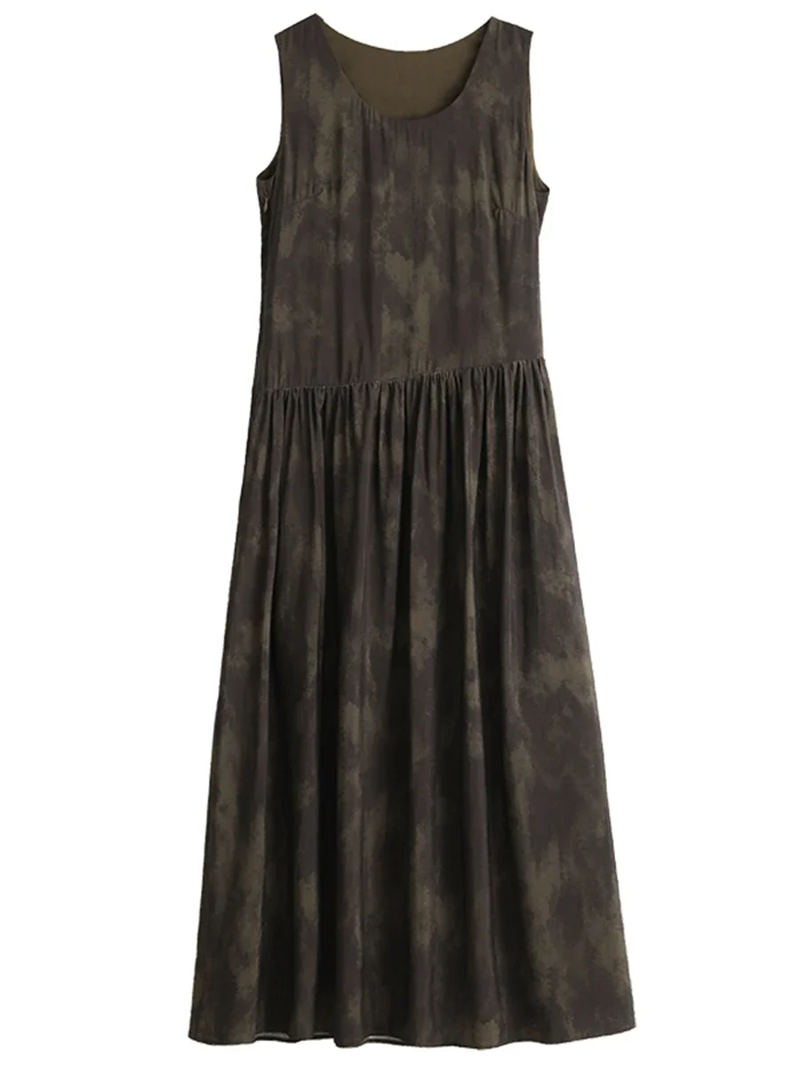 Женское платье без рукавов с круглым вырезом и принтом