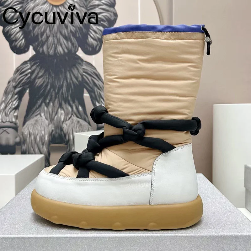 

Женские зимние ботинки челси на толстой подошве, шерстяные ботинки на платформе с круглым носком, длинные зимние ботинки 2023, Повседневная Теплая обувь с тканевым узлом для женщин