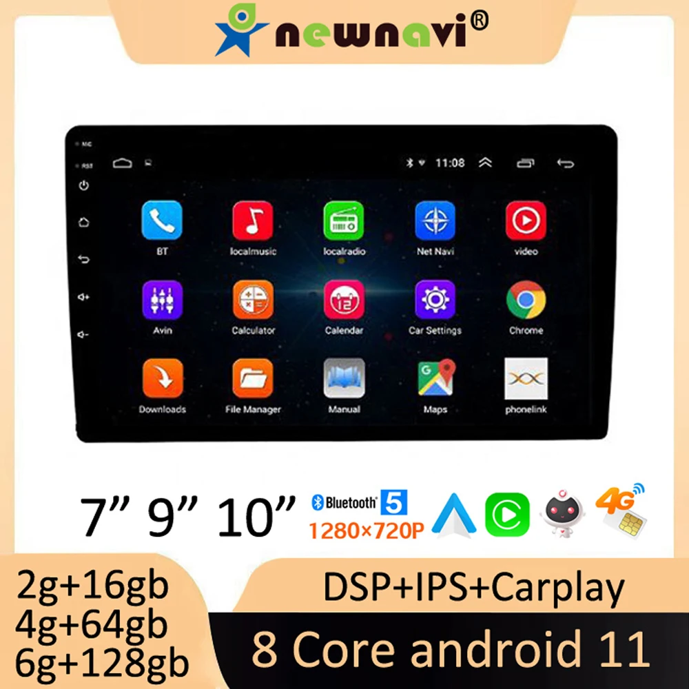 

2 Din Android 11,0 автомобильное радио, аудио, стерео, AI GPS, Carplay, мультимедийный видеоплеер для VW Nissan Hyundai Toyota CR-V KIA