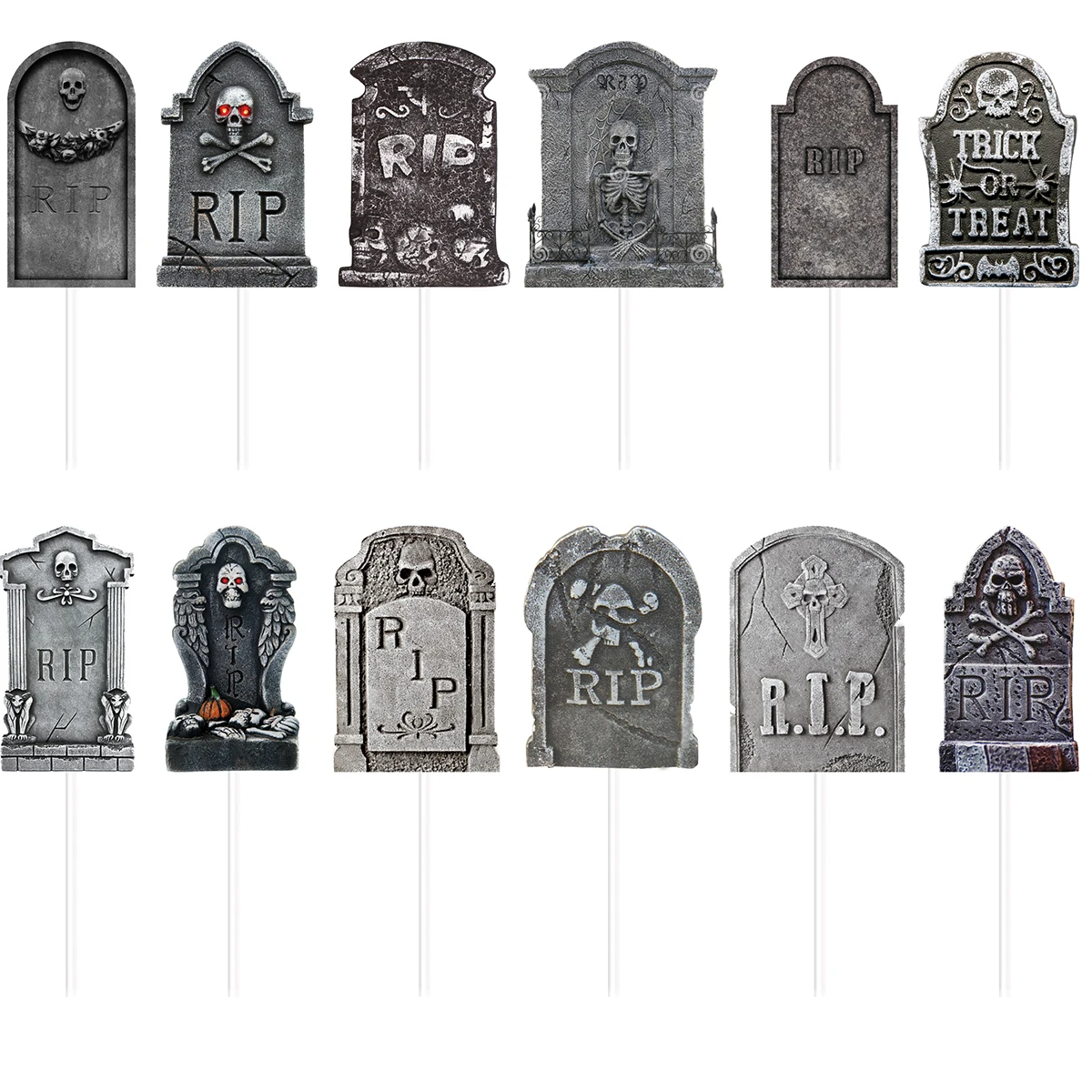 

12/24pcs Halloween Tombstone RIP Cupcake Toppers Halloween Horror Skeleton Graveyard Gravestone Cake Flag Halloween Decor 2023