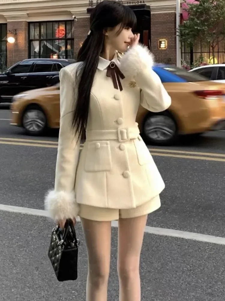High Street Fashion Комплекты из двух предметов с брюками Женская куртка Пальто + короткие