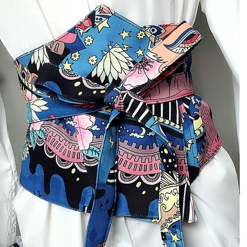 2022 New national style printed painted waist seal fashion runway show decorated with wide belt women's shirt dress cloth belt