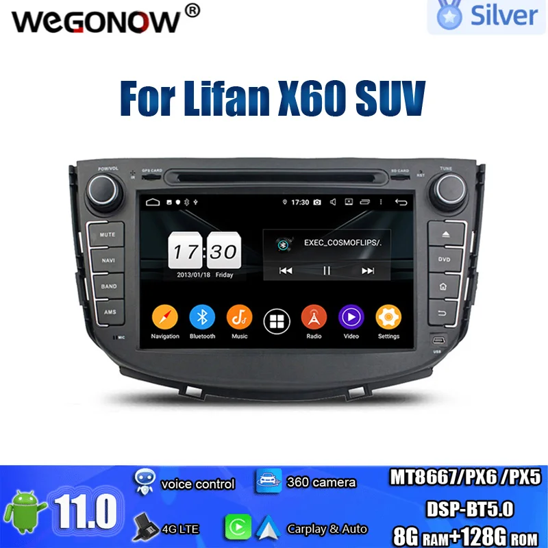 

Автомобильный DVD-плеер PX6 IPS Android 11,0 Восьмиядерный 8 ГБ 128 ГБ GPS навигация карта RDS радио wifi 4G LTE Bluetooth5.0 для Lifan X60 2011-2015