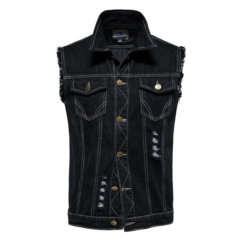 Весна 2022 новинка мужской джинсовый жилет с перекрестными краями однотонная