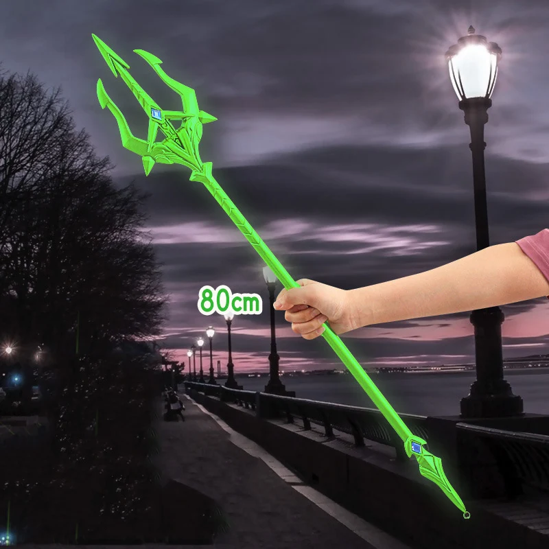 

80cm Genshin Impact Trident Sword Kanata Cosplay Luminous Anime Weapon Model Game Wooden Pike Props Knife Toys for Children Gift