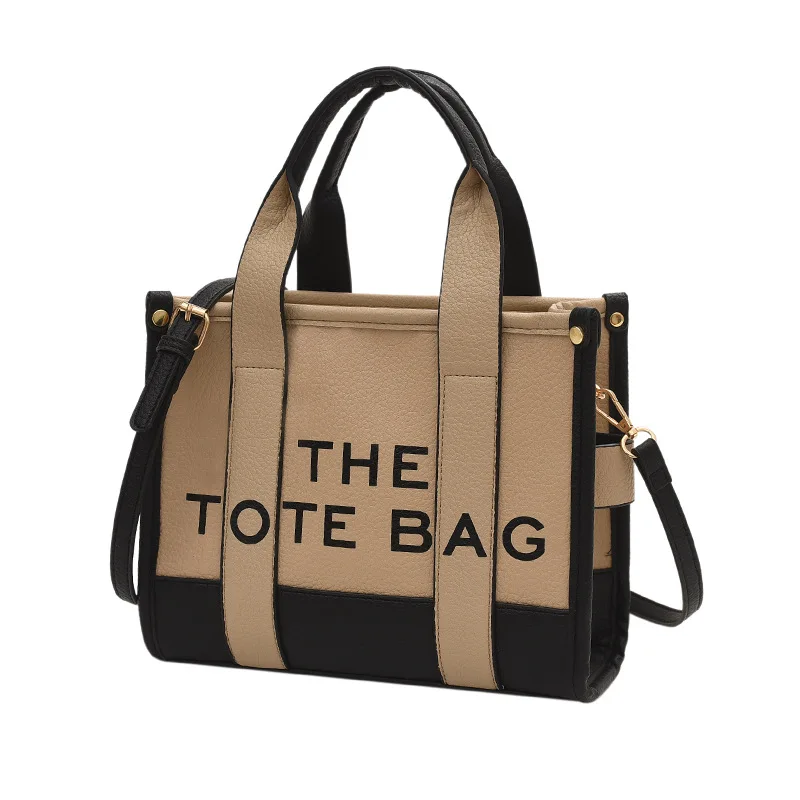 2023 New Women's Bag Solid Color Spliced PU Letter Tote Bag Simple Casual Crossbody Large Capacity Handbag Bags Shoulder Female