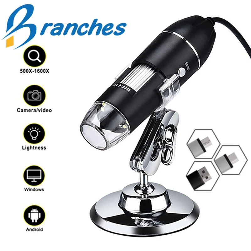 

Adjustable 1600X 8 LED Digital Microscope 3 in1 USB Portable Electron Microscope Camera For Soldering Magnifier for Phone Repair