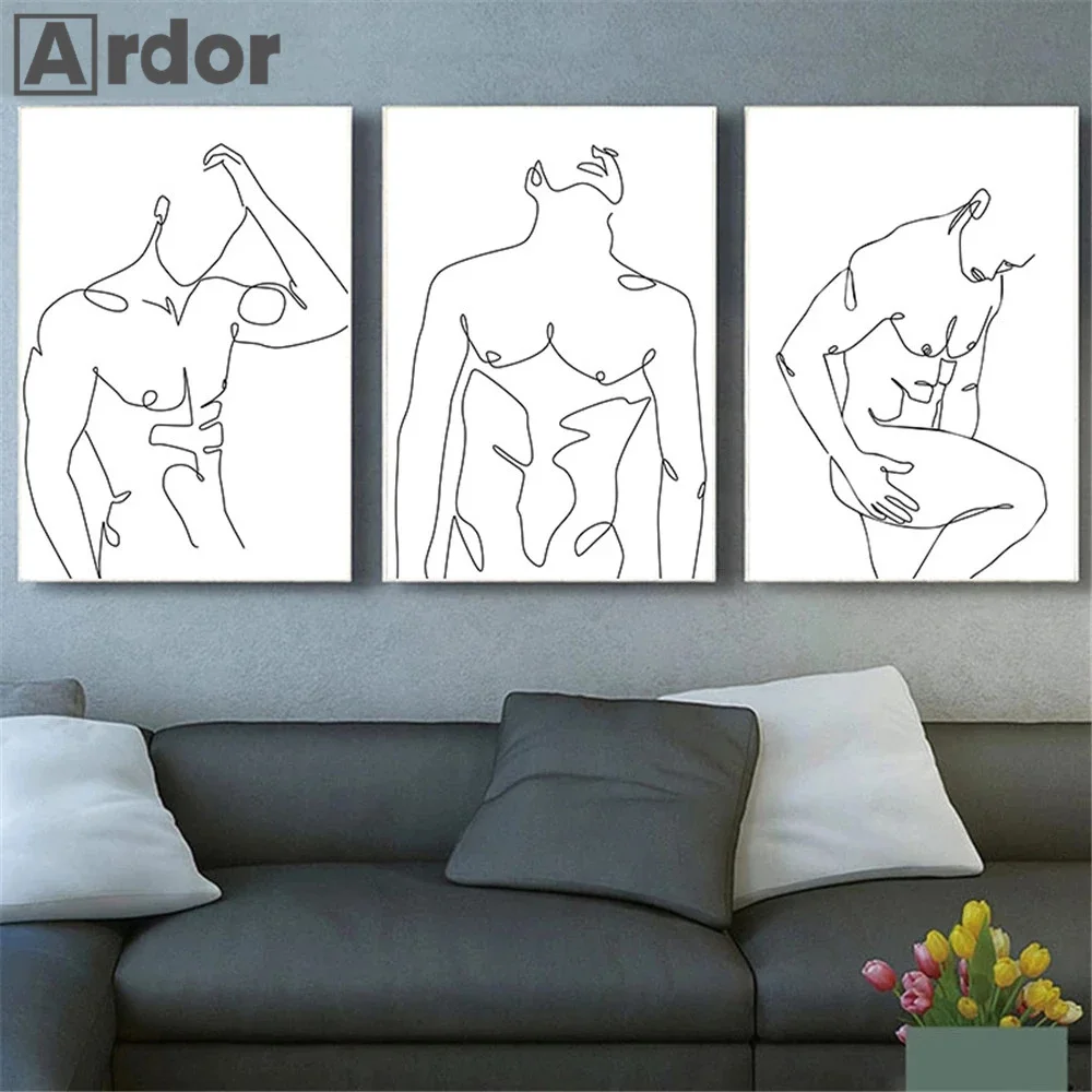 

Male Figure Canvas Painting Man Nude Poster Print Line Drawing Body Abstract Wall Art Prints Minimalist Picture Bedroom Decor