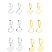 ason 2pcs stainless steel big geometric round rectangle dropping earrings for women dangling earrings modern female jewelry