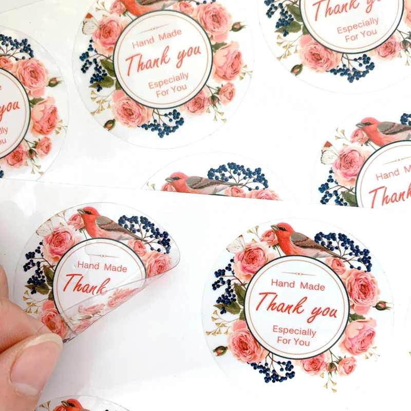

60pcs/lot Cute Flower Thank You Transparent Sealing Sticker DIY Multifunction Gift Label Sticker