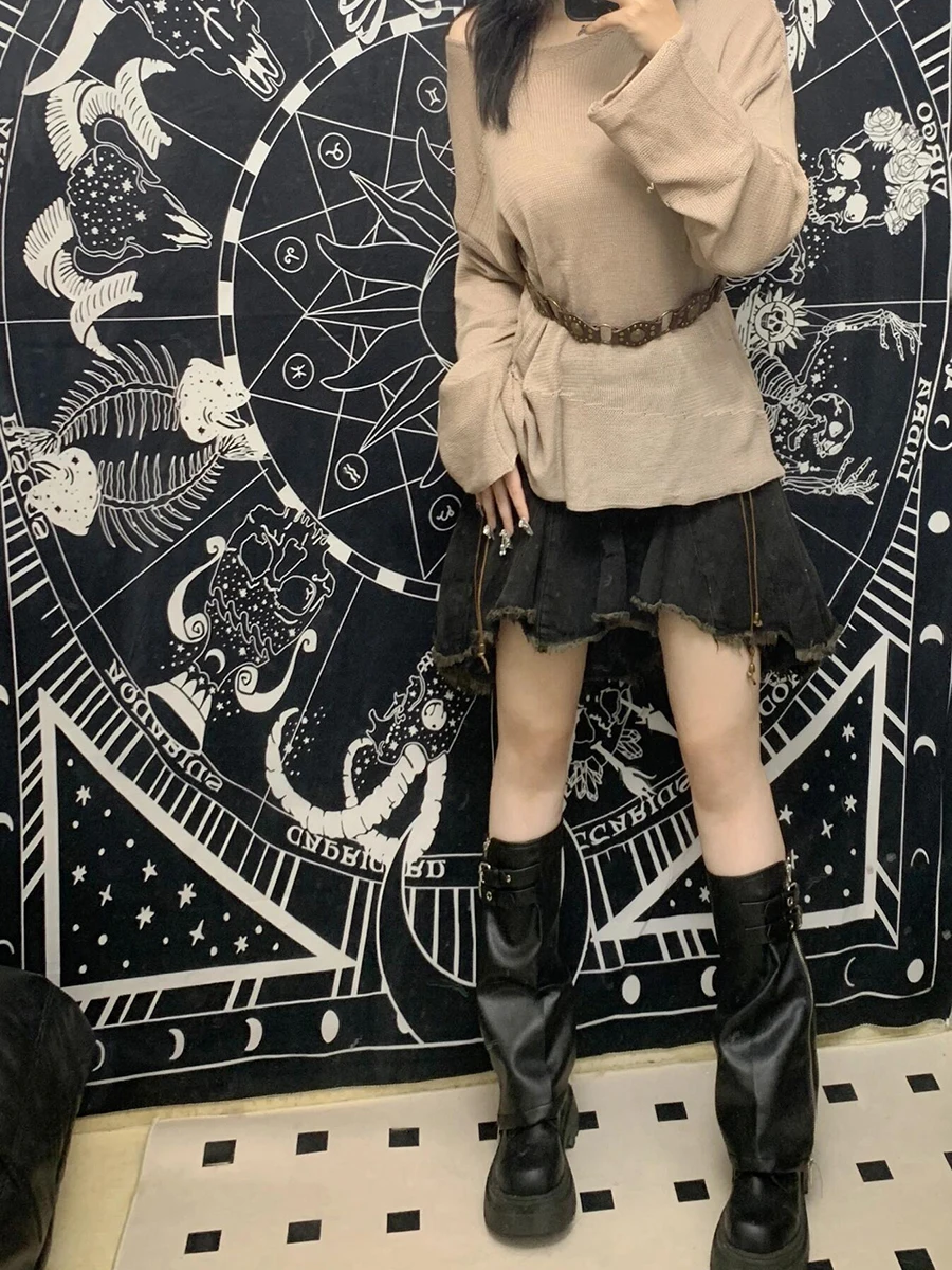 Мини-юбка RORORIRI джинсовая с эффектом омбре Женская подкладка потертая на шнуровке