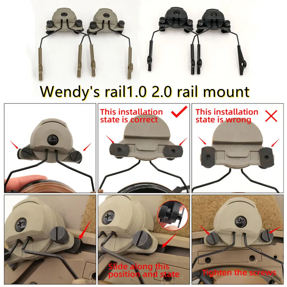 Tactical Helmet Wendy Rail Adapter&ARC Rail for Walkers Razor Slim Electronic Shooting Ear Protection Muffs Headset Helmet Acces