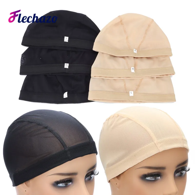 Wig Cap Mesh Bald Cap for Wigs Making 6 Pcs/Lot Stretchable Weaving Net Cap with Wide Elastic Band Black Color S/M/L Size