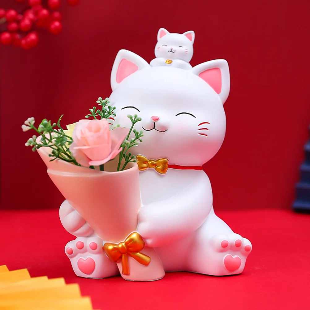 

Unbreakable Cat Vases Flower Home Decor Orchid Resin Decorative Container Cartoon