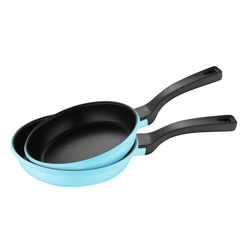

NEW Bergner - 2 Pc, 10" & 12" Cast Aluminum Non Stick Fry Pans Set, 2 Pieces, 10 Inches, 12 Inches, Blue Cookware Set Cooking Po
