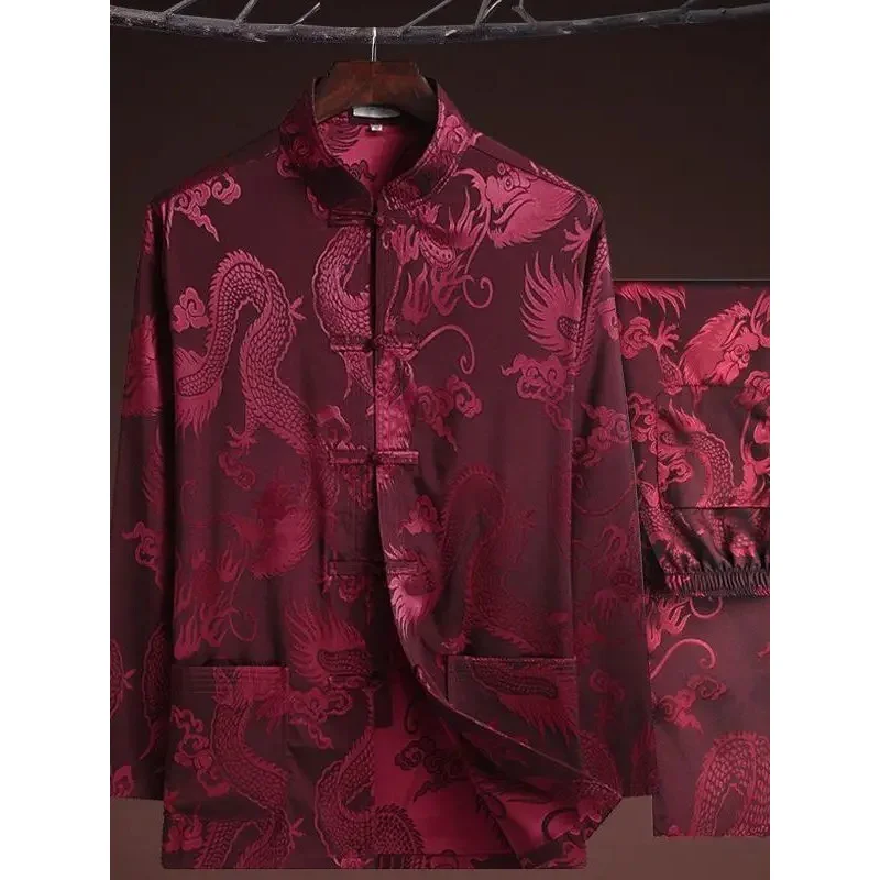 Традиционный китайский стиль костюм с вышивкой дракона Мужская футболка кунг-фу