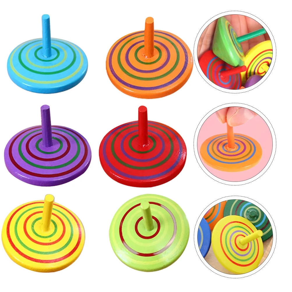 

6 Pcs Wooden Top Kids Colorful Painted Tops Game Baby Gifts
