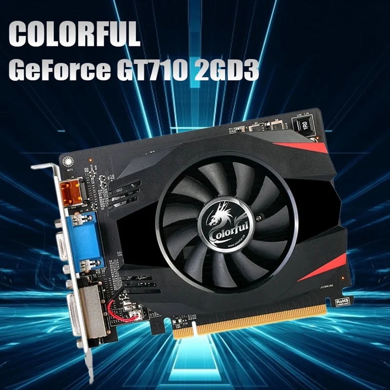 

Цветная видеокарта Geforce GT710 2GD 3 2 ГБ DDR3 28 нм 1600 МГц 64 бит 19 Вт DVI + VGA + HD GPU видеокарта