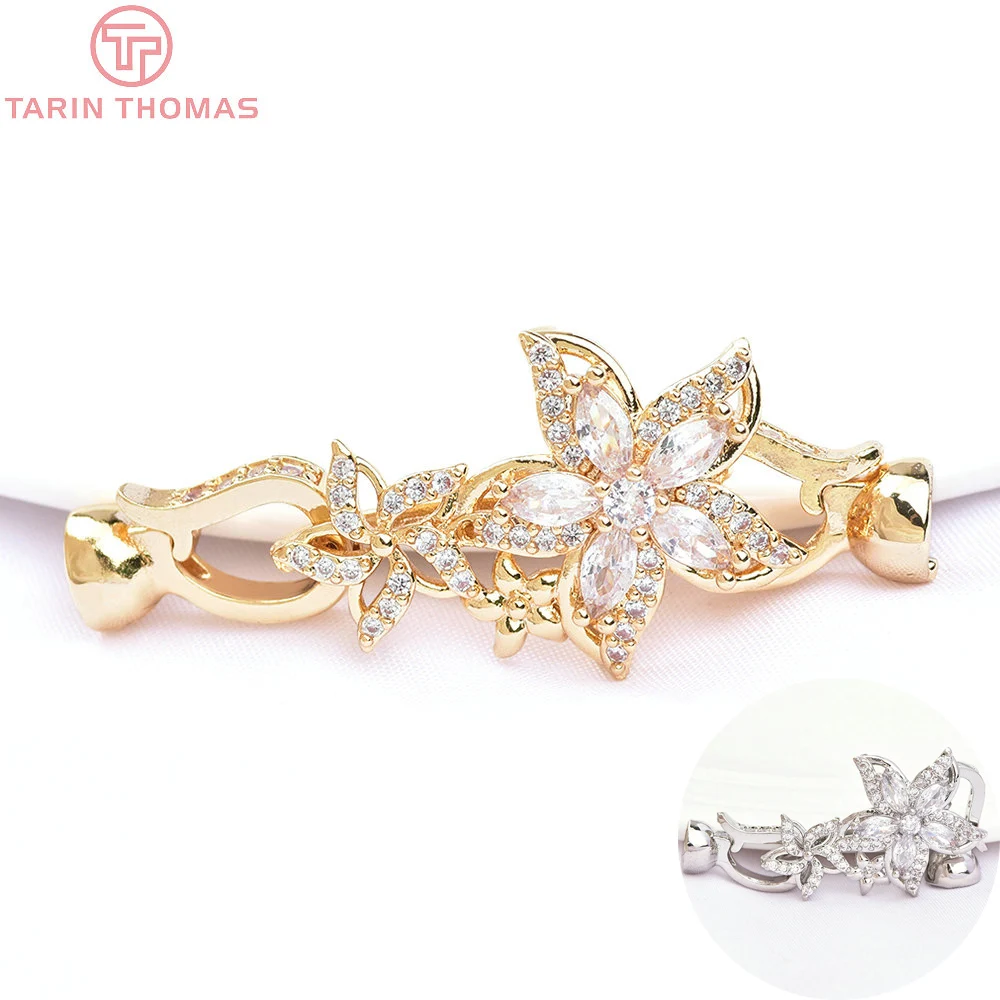 Латунные соединительные застежки для браслета с цирконом, 2 шт. (6518), 17 х43 мм, 24 Кар, золотистого цвета, оптовая продажа