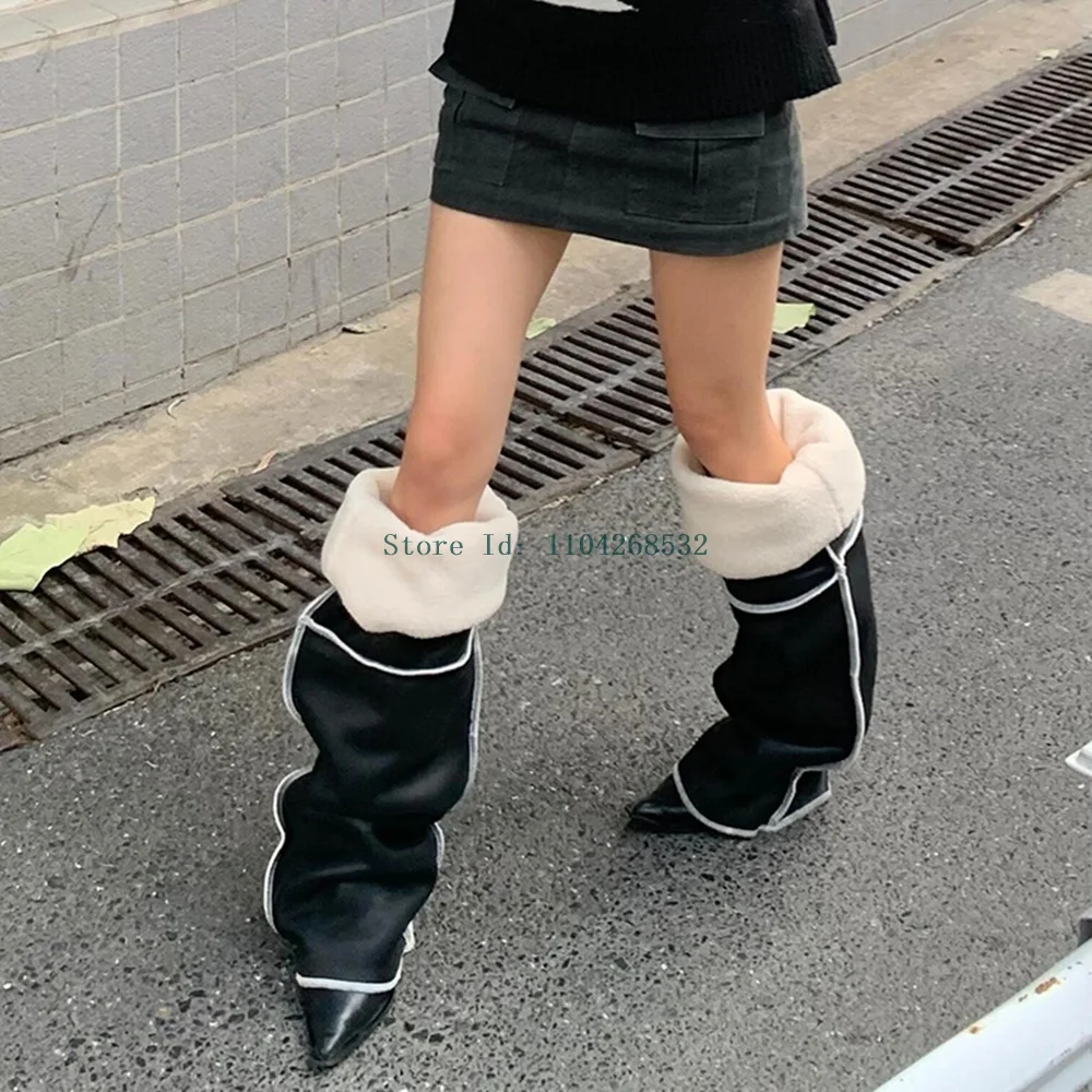 Плиссированные зимние ботинки разных цветов пикантные без шнуровки на шпильке с