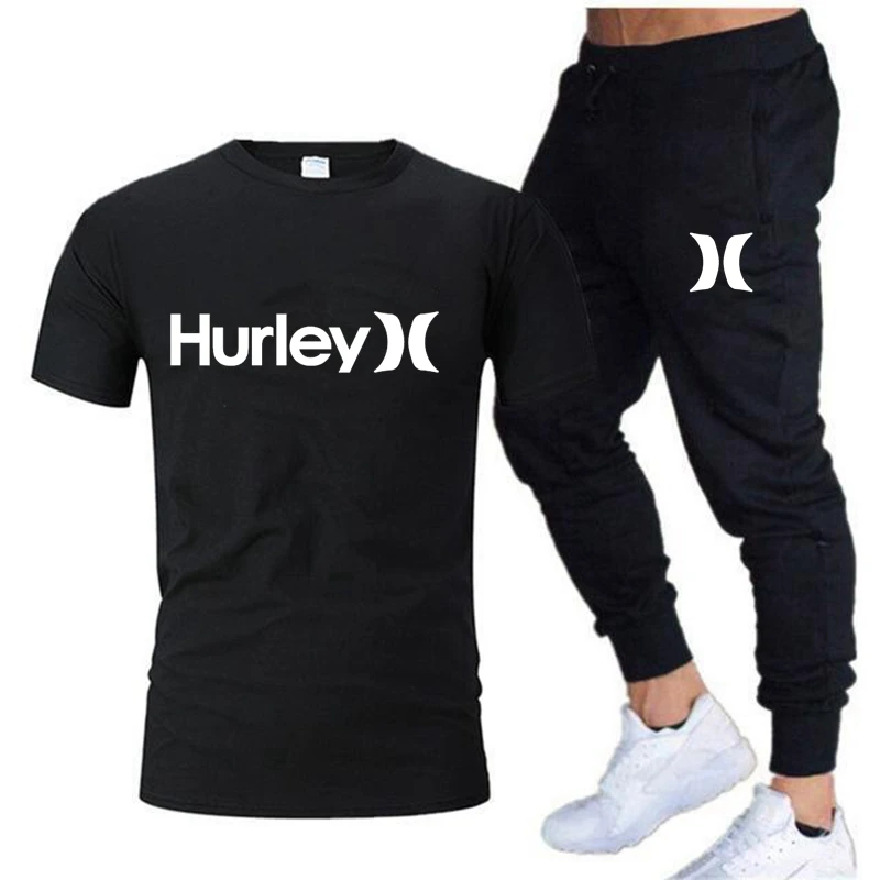 

2023 Men's Cotton Hot Selling Brand Summer T-Shirt+Pants Suit Leisure Hurley Fitness Jogging Pants Men's Fashion Hip-Hop T-Shirt