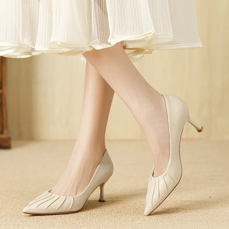 Туфли на тонком каблуке 2024 босоножки без шнуровки с неглубоким носком женские