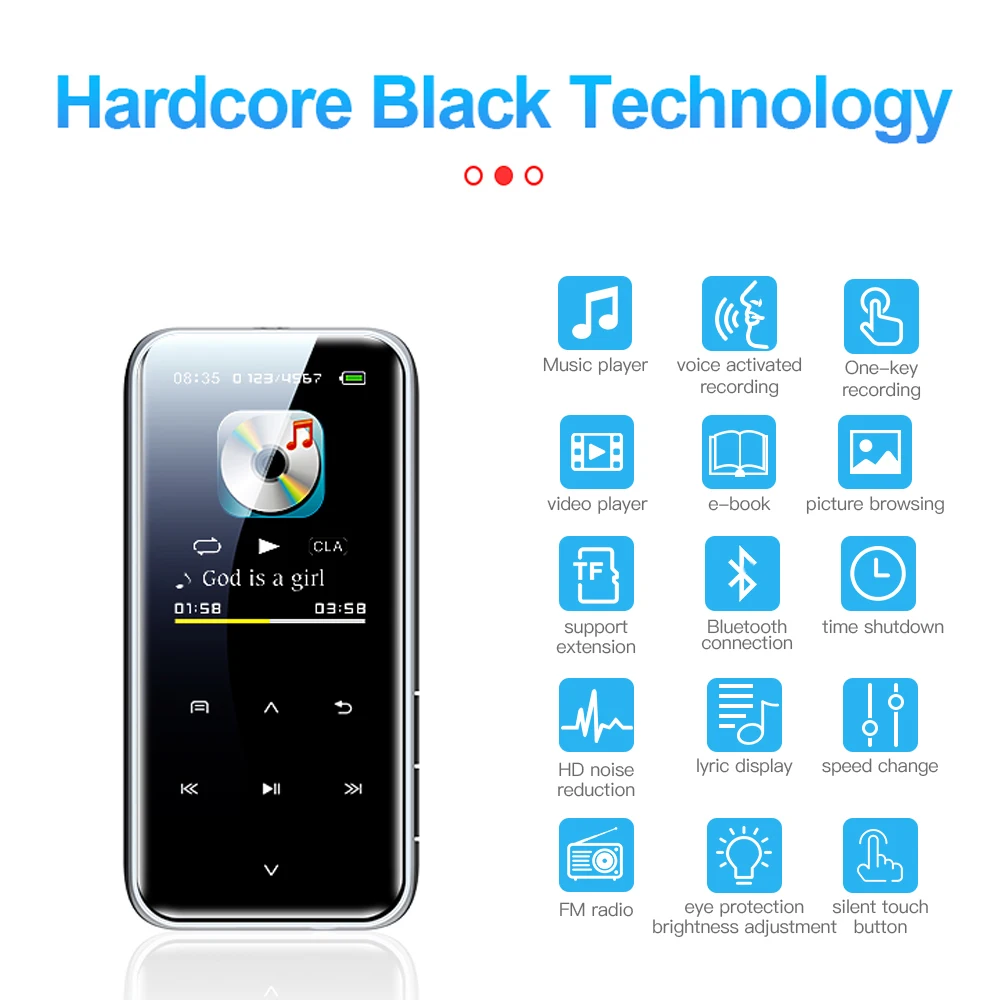 

2022 New Bluetooth MP3 Music Player Touch Key Video Playback Recording FM Radio Portable Walkman 1.8 inch LED MP3 Player