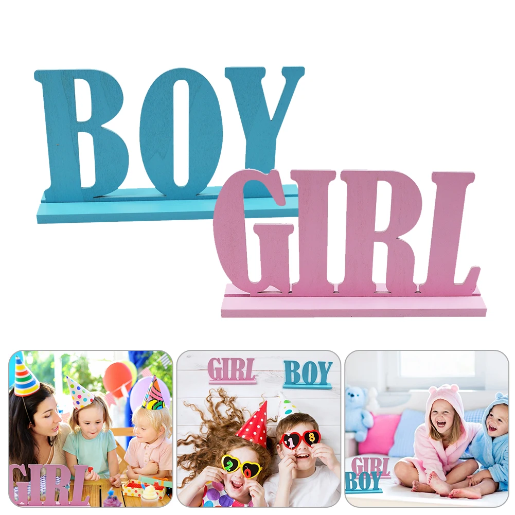 

2 Pcs/Set Crafts Girl Wooden Baby Hundred Days Boy Gender Party Decorations Gender Reveal Party Babyshower Table Decor