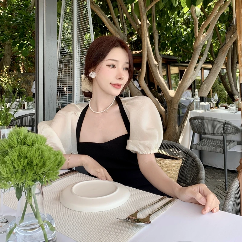

Summer Black Maxi Women Dress 2023 Slim Long Backless Party Vacation Dresses Female New Elegant Chic Puff Sleeve Prom Lady Dress