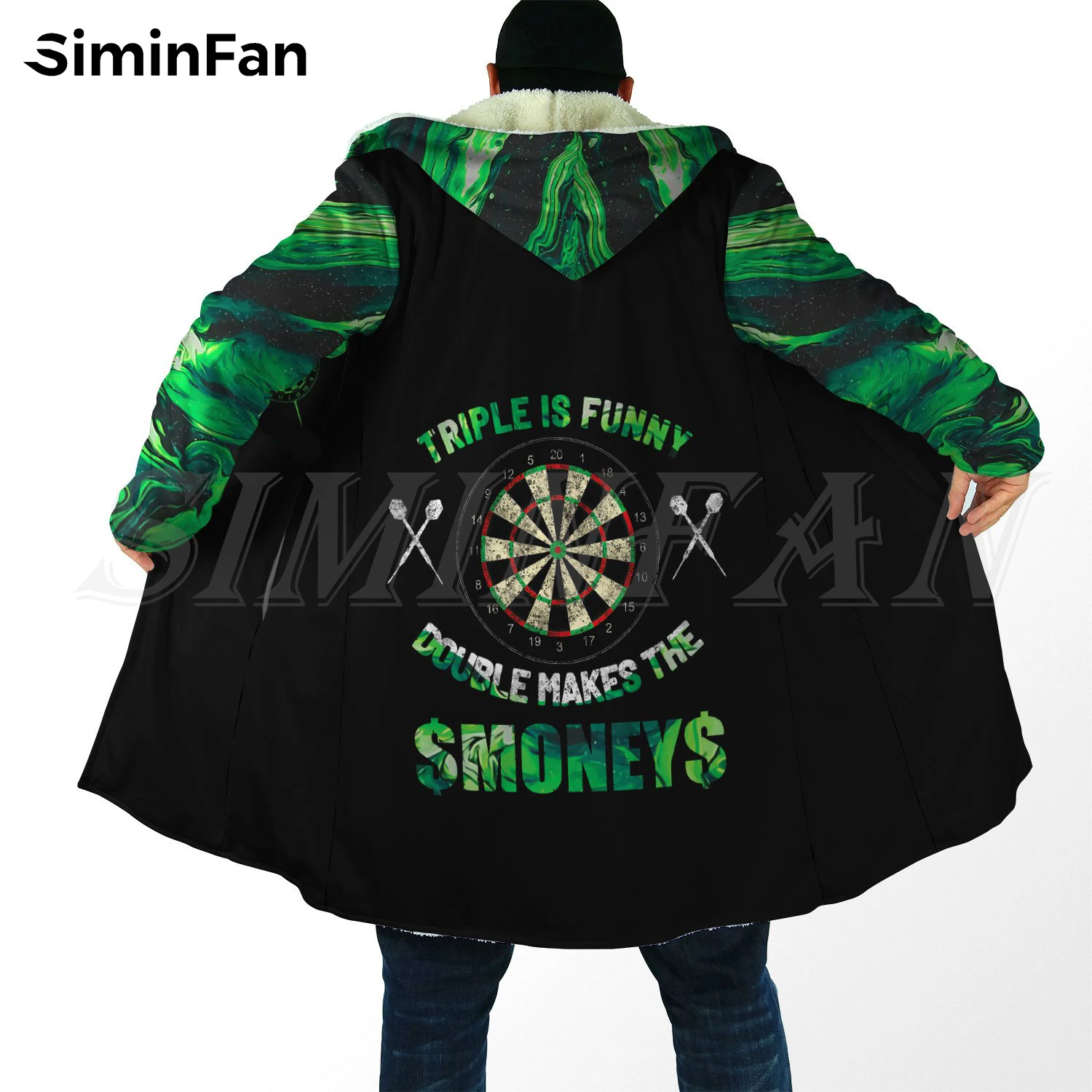 Мужская зимняя теплая фланелевая куртка с капюшоном и 3D-принтом