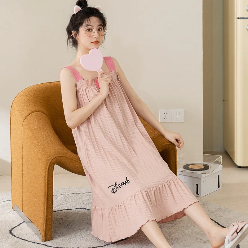 Ночная рубашка женская хлопковая без рукавов с мультяшным принтом | Женская