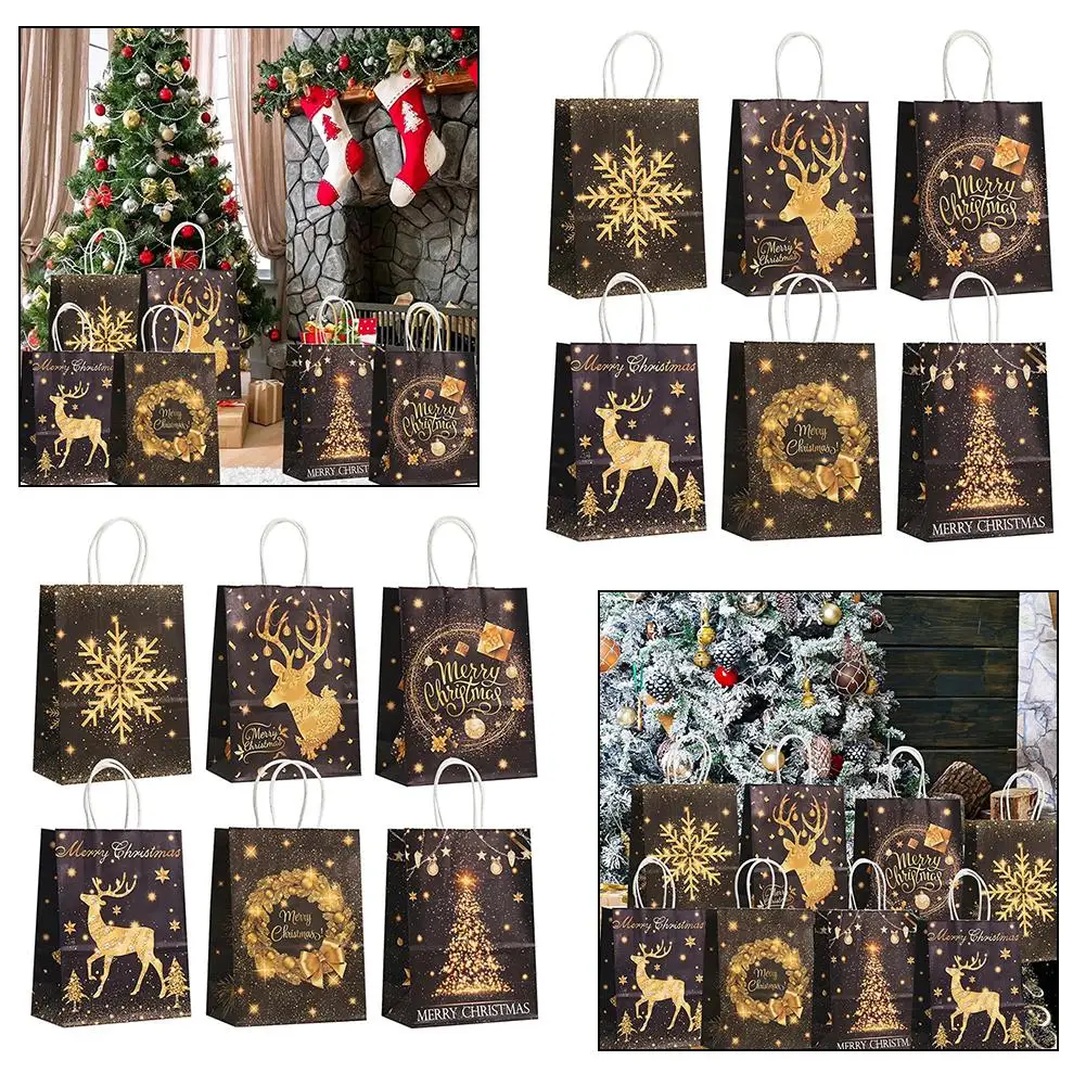 12 шт. рождественские сумки для конфет с ручкой из крафт-бумаги 2024 новогодняя