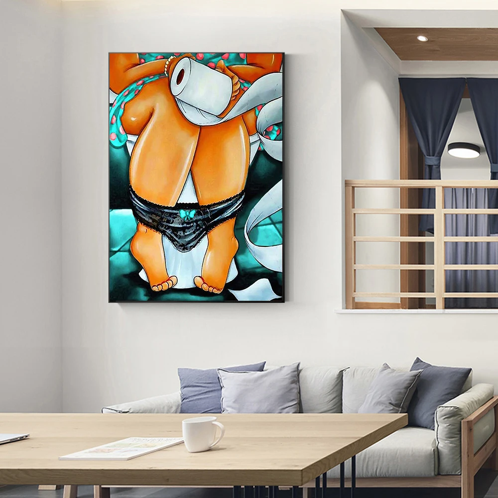

Sexy Woman Abstract Canvas Poster And Print Roll Paper Painting Green Red Modern Wall Art Picture For Toilet Bathroom Room Decor
